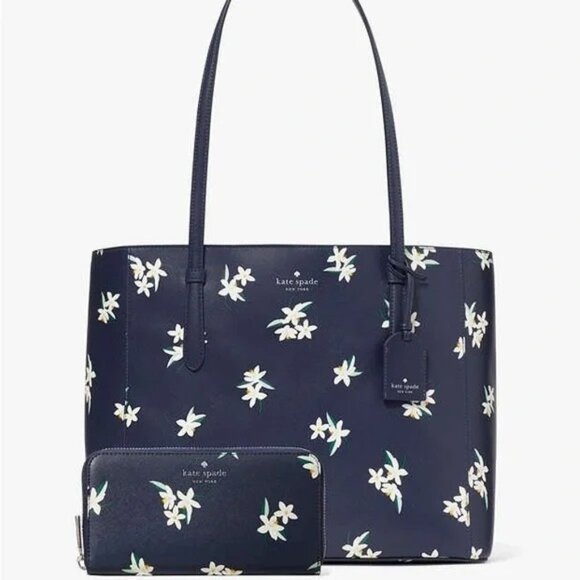 kate spade Handbags - Kate Spade SET schuyler Medium Blue and White Floral Tote And Full Zip Wallet